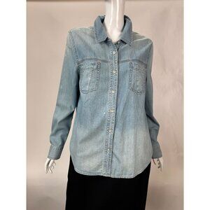DKNY Jeans Womens Light Denim Button-Up Shirt Size L 100% Cotton Long Sleeve Cas